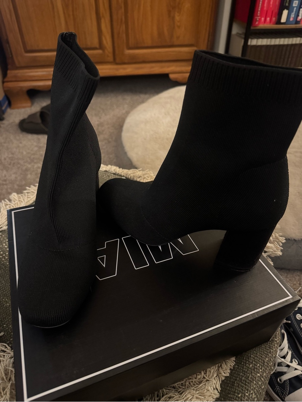 MIA Black Stretch Knit Sock Booties with Block Heel